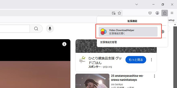 DownloadHelperアイコンをクリック