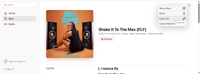 copy apple music link