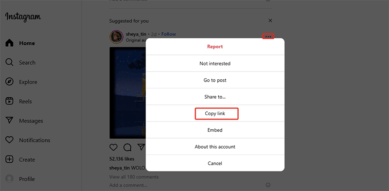 copy instagram video link