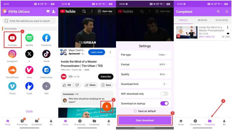 UltConvアプリでYouTubeをダウンロード