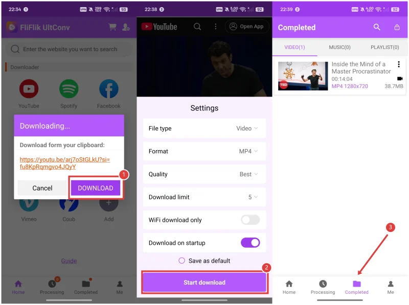 UltConvアプリにYouTubeのURLを貼り付け