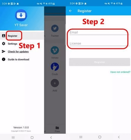 register ytsaver app