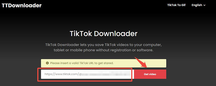 TikTok動画のURLを入力